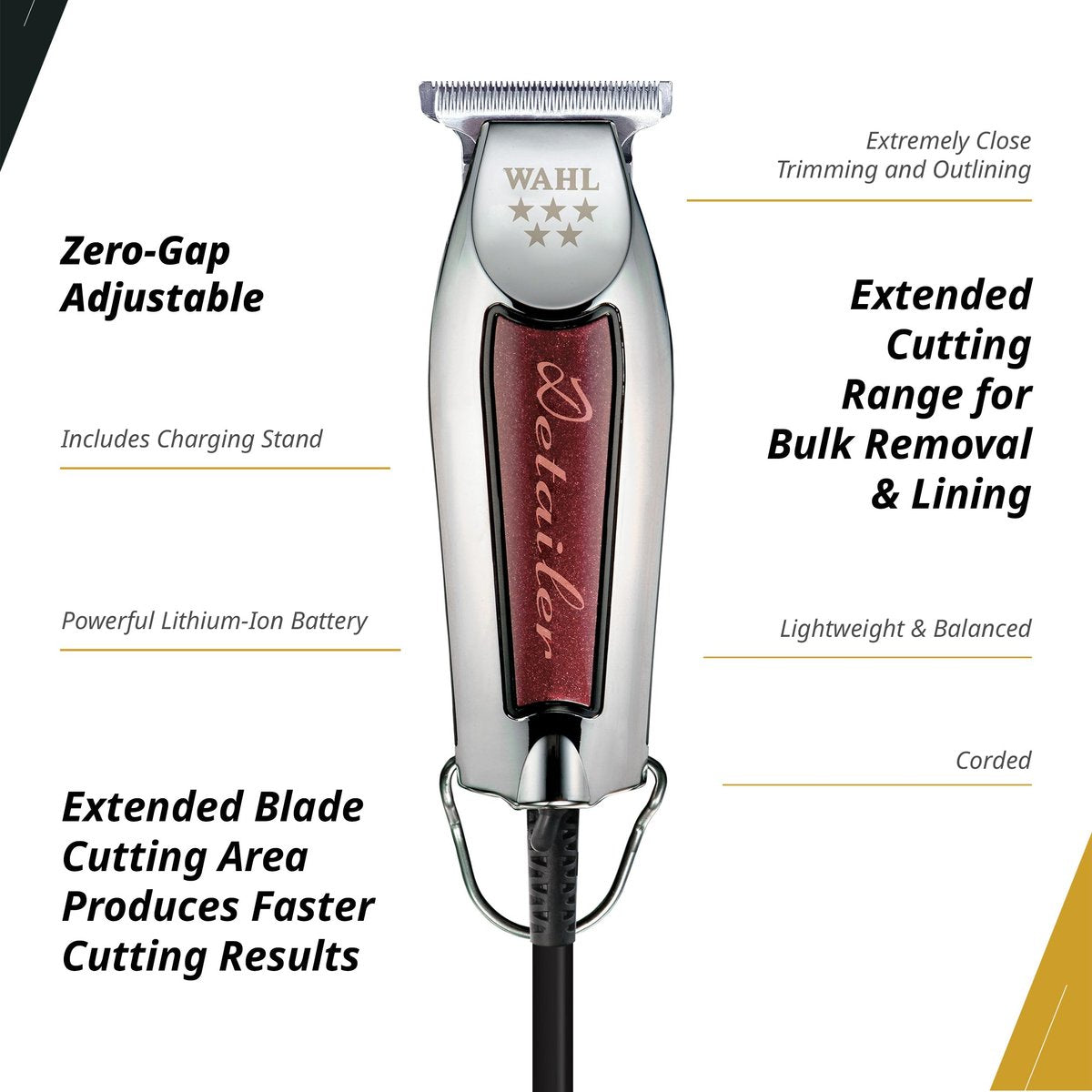 Wahl Professional Detailer Trimmer, Burgundy, Adjustable T-Blade, Corded Lightweight Rotary Motor, Includes 3 Guides and Accessories Avelisse