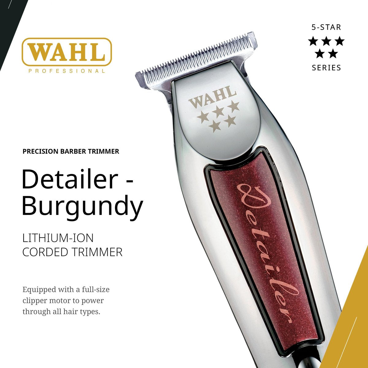 Wahl Professional Detailer Trimmer, Burgundy, Adjustable T-Blade, Corded Lightweight Rotary Motor, Includes 3 Guides and Accessories Avelisse