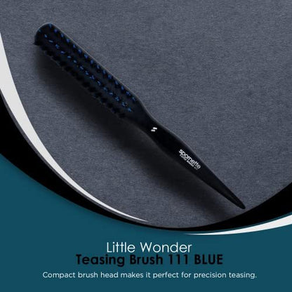 Spornette Little Wonder Small Teasing Brush – Boar & Tourmaline Nylon Bristles for Volume, Slick Backs & Back Brushing – Blue