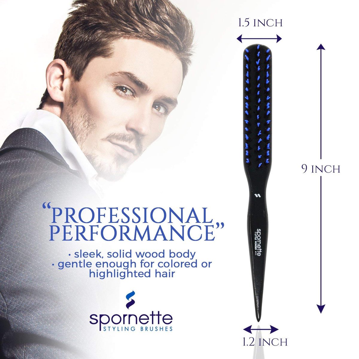 Spornette Little Wonder Small Teasing Brush – Boar & Tourmaline Nylon Bristles for Volume, Slick Backs & Back Brushing – Blue - görsel 11