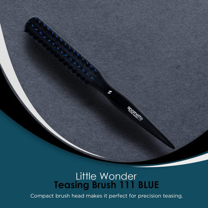 Spornette Little Wonder Small Teasing Brush – Boar & Tourmaline Nylon Bristles for Volume, Slick Backs & Back Brushing – Blue
