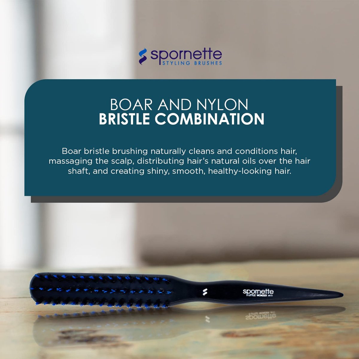 Spornette Little Wonder Small Teasing Brush – Boar & Tourmaline Nylon Bristles for Volume, Slick Backs & Back Brushing – Blue - görsel 5