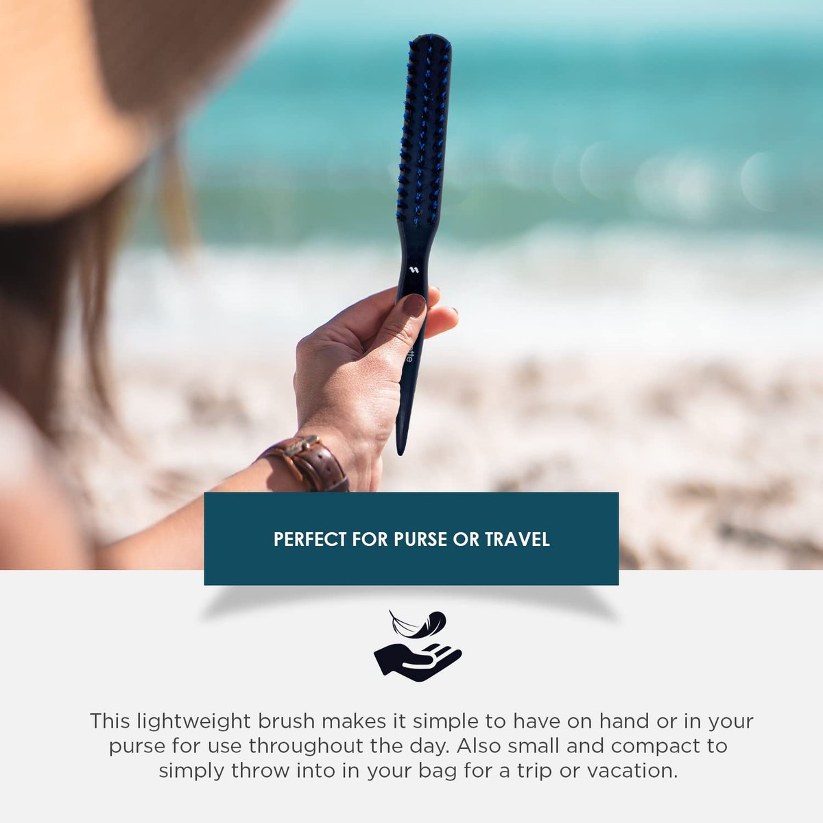Spornette Little Wonder Small Teasing Brush – Boar & Tourmaline Nylon Bristles for Volume, Slick Backs & Back Brushing – Blue - görsel 7
