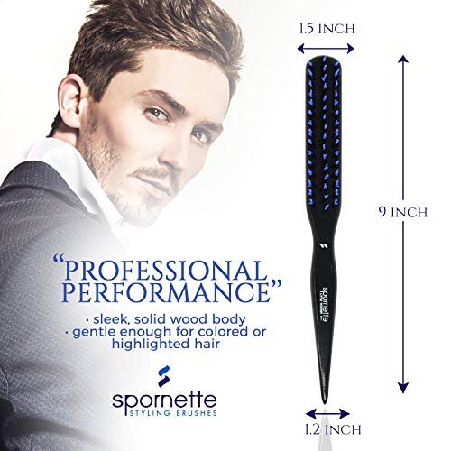 Spornette Boar Bristle Hair Brush for Women - Big Wonder Teasing Brush with Tourmaline Nylon Bristles - Tapered Handle for Volume & Slick Backs (Black) Avelisse