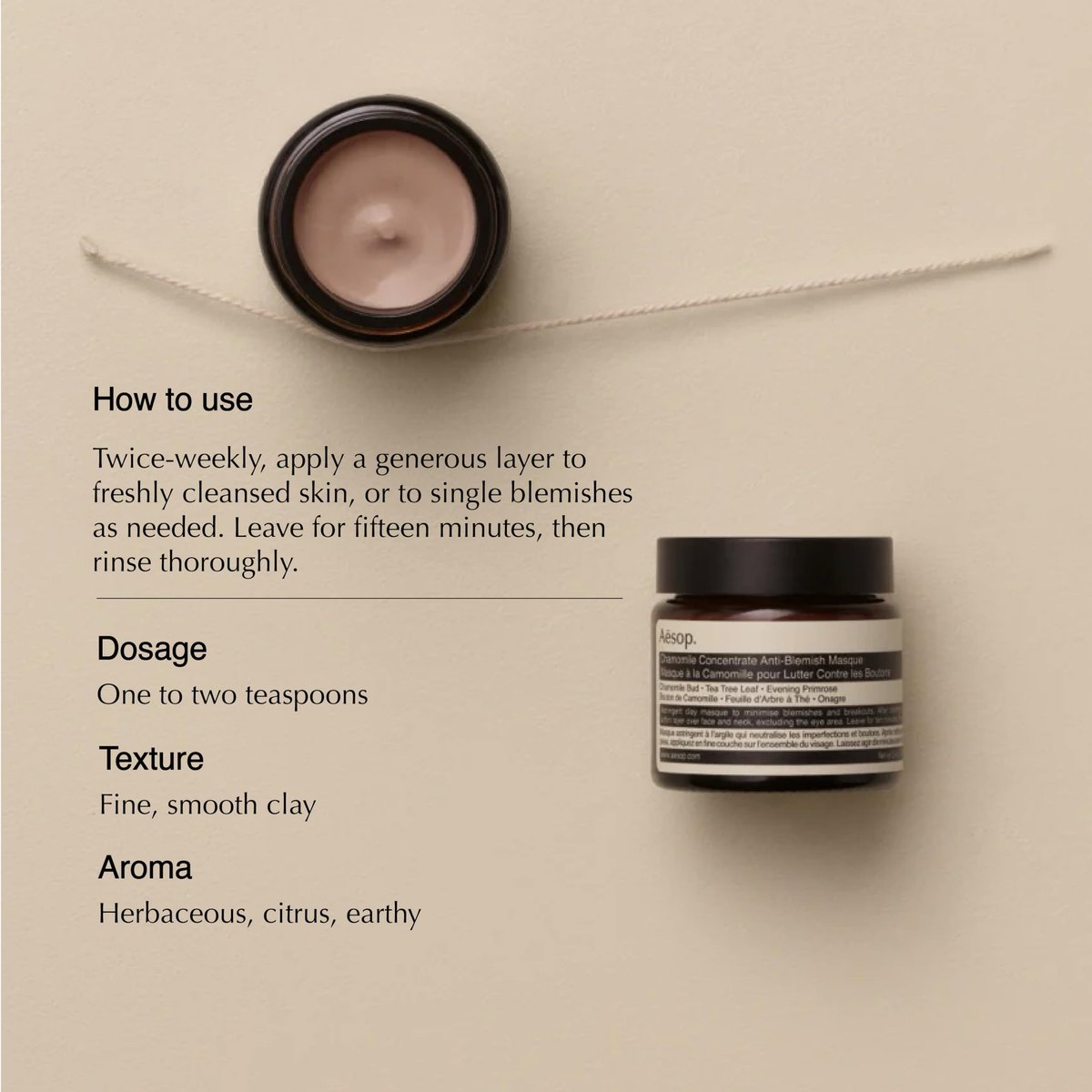 Aesop Chamomile Concentrate Anti-Blemish Masque | Clarifying Clay Mask with Chamomile, Tea Tree & Evening Primrose | 60 mL - görsel 3