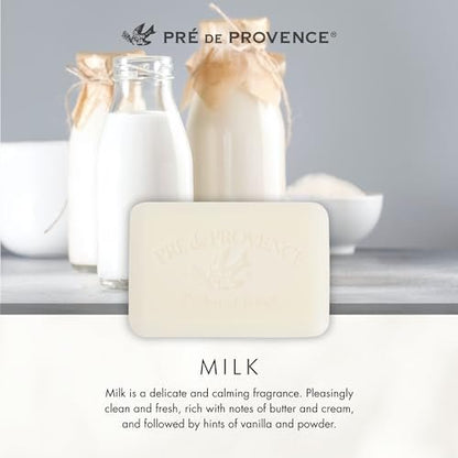 Pre de Provence Artisanal Soap Bar – Enriched with Organic Shea Butter, Quad Milled for Rich Smooth Lather, Natural French Skincare, 8.8 oz, Milk Avelisse