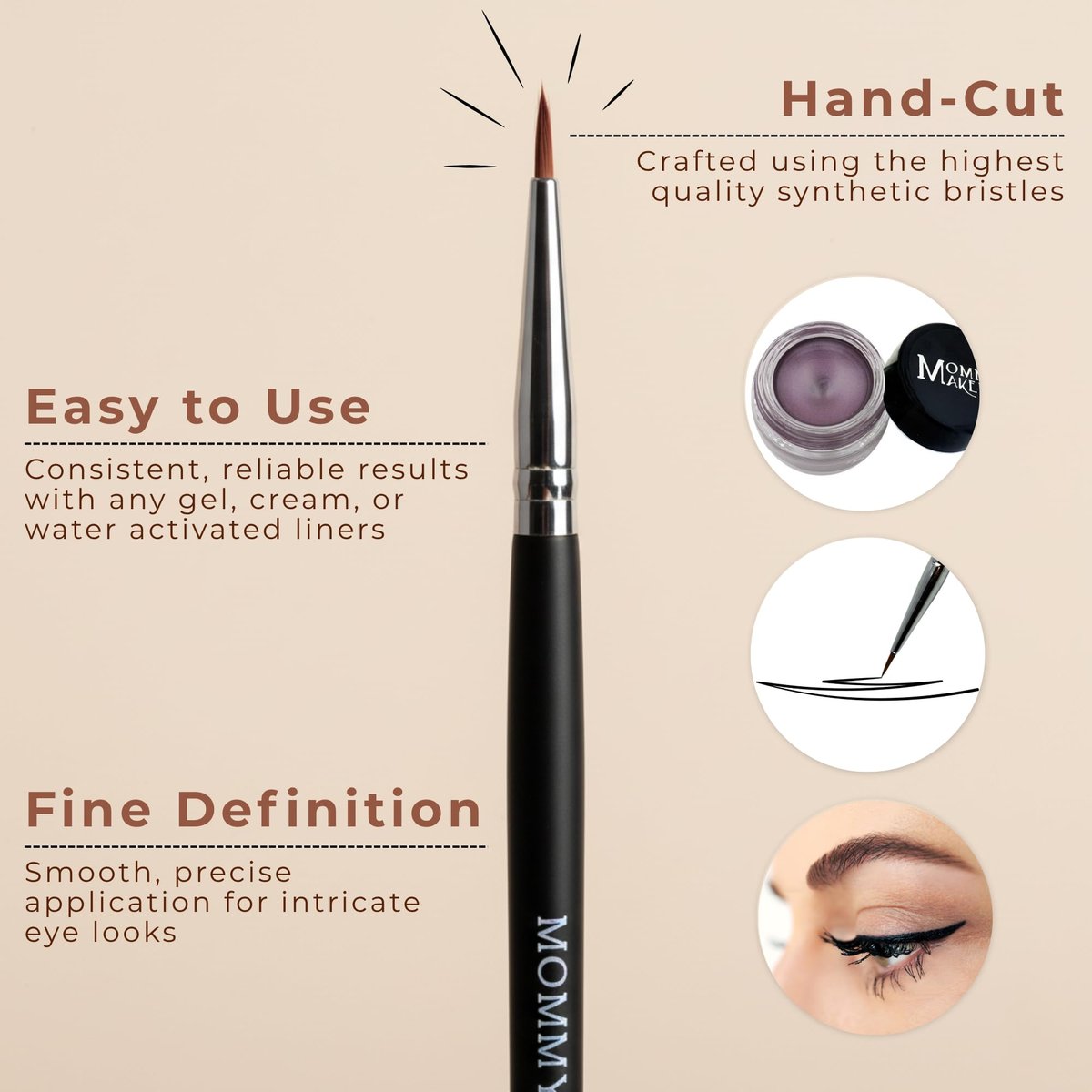 Pointed Eyeliner Brush - Ultra Fine Premium Synthetic Vegan Bristles, Precision Gel Eye Liner Brush for Easy & Flawless Application, Cruelty Free by Mommy Makeup Avelisse