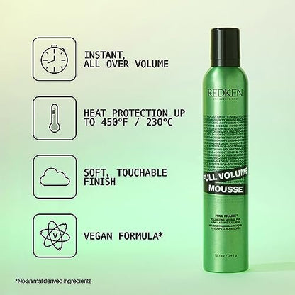 Redken Full Volume Hair Mousse - Volumizing & Body, Moisturizing Heat Protectant Styling Cream for All Hair Types, 12.1 Fl Oz Avelisse