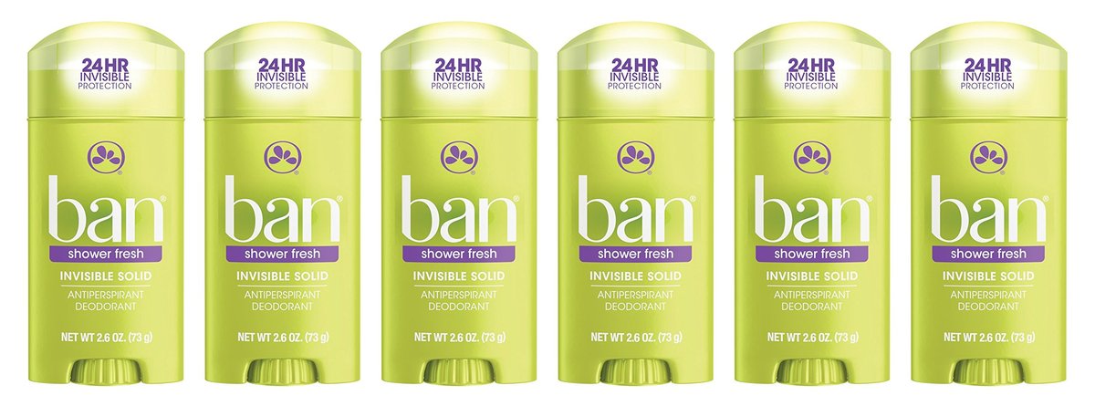 Ban Antiperspirant Deodorant Invisible Solid, Shower Fresh, 2.6 oz (Pack of 6) – Long-Lasting Odor & Wetness Protection for Women and Men - görsel 1