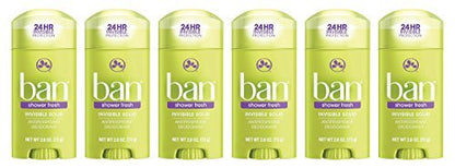 Ban Antiperspirant Deodorant Invisible Solid, Shower Fresh, 2.6 oz (Pack of 6) – Long-Lasting Odor & Wetness Protection for Women and Men