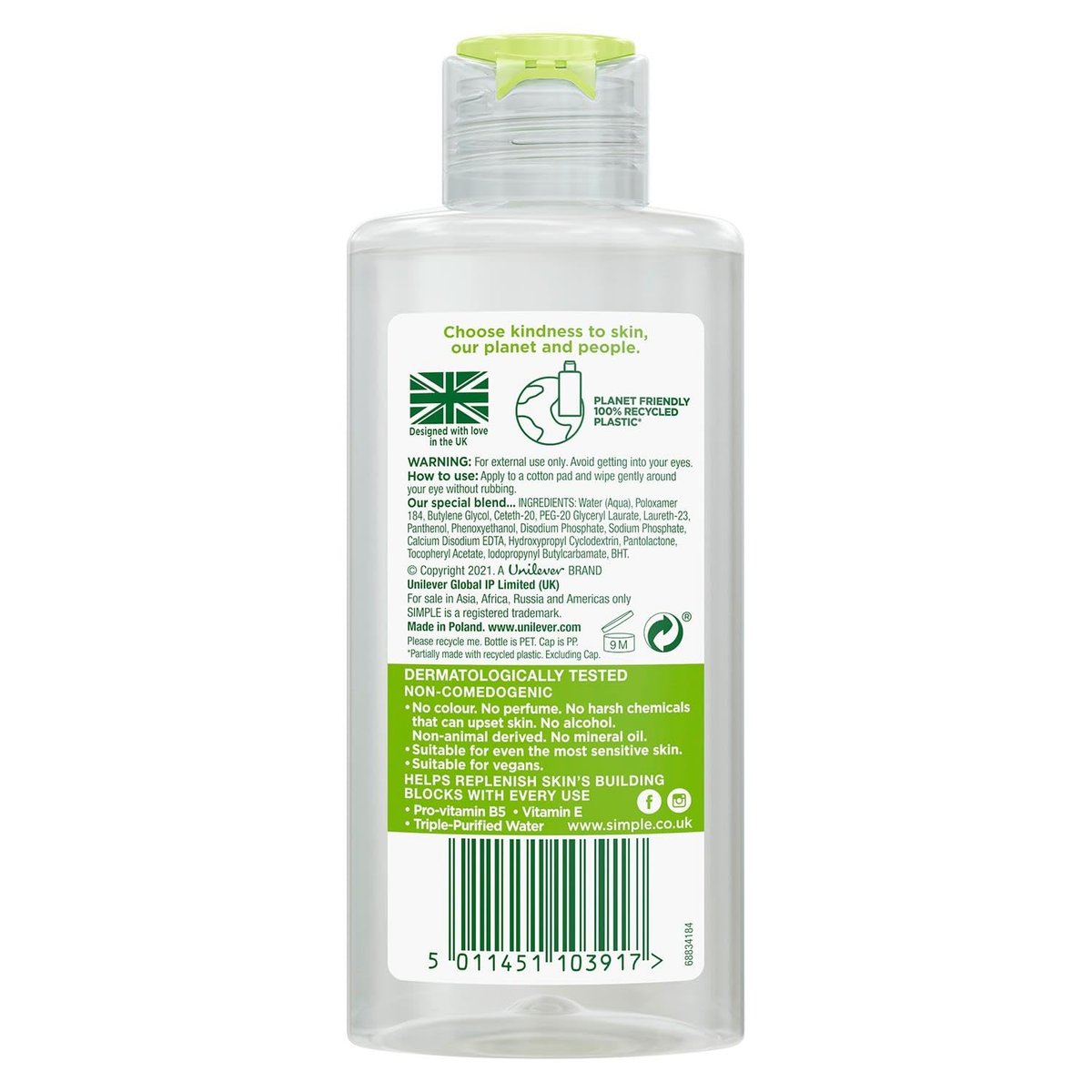 Simple Kind To Eyes Eye Make Up Remover, 125 ml – Gentle Micellar Cleansing Water - görsel 3