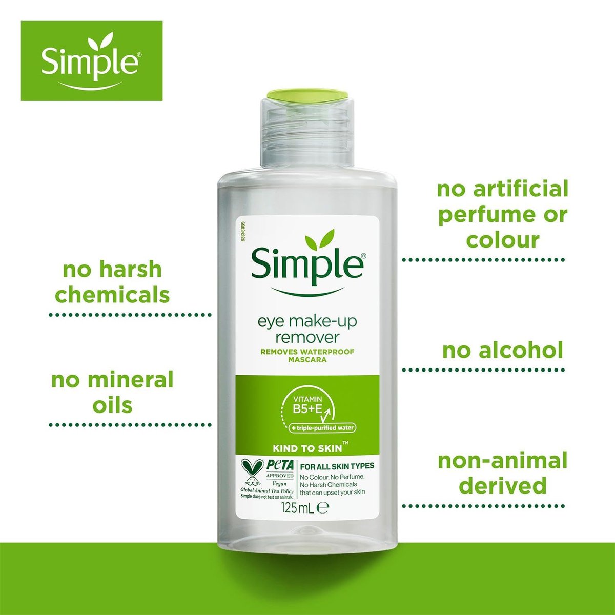 Simple Kind To Eyes Eye Make Up Remover, 125 ml – Gentle Micellar Cleansing Water - görsel 5