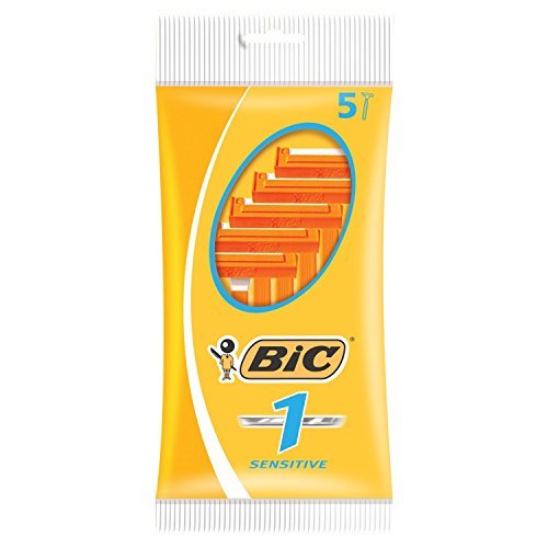 BIC Men's Classic Sensitive Disposable Razors, 5 Count - Orange Handle