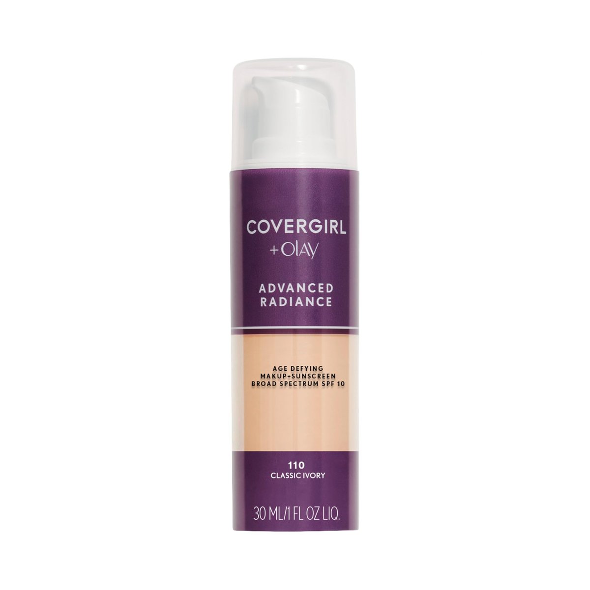 COVERGIRL Advanced Radiance Age-Defying Liquid Foundation - 110 Classic Ivory, 1 fl oz - görsel 2