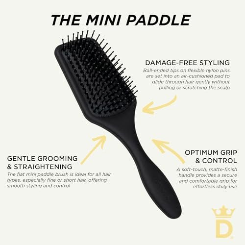 Denman D84 Mini Paddle Cushion Hair Brush – Black, Travel-Friendly Detangling & Blow-Drying Brush for Smooth, Straight Styles Avelisse
