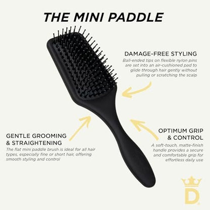 Denman D84 Mini Paddle Cushion Hair Brush – Black, Travel-Friendly Detangling & Blow-Drying Brush for Smooth, Straight Styles Avelisse