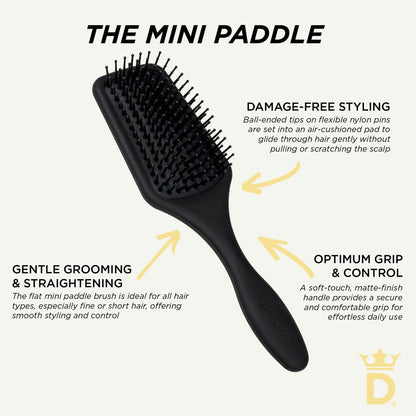 Denman D84 Mini Paddle Cushion Hair Brush – Black, Travel-Friendly Detangling & Blow-Drying Brush for Smooth, Straight Styles Avelisse