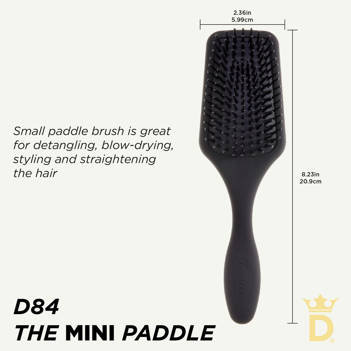 Denman D84 Mini Paddle Cushion Hair Brush – Black, Travel-Friendly Detangling & Blow-Drying Brush for Smooth, Straight Styles Avelisse