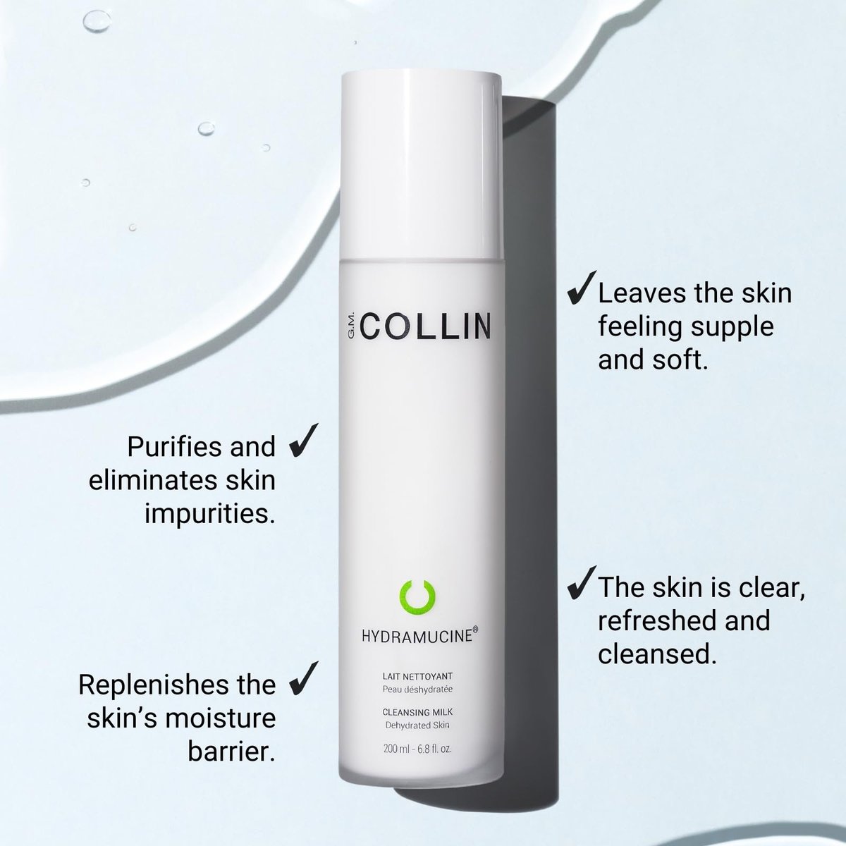 G.M. COLLIN Hydramucine Cleansing Milk - Gentle Face Wash for Dehydrated Skin, 6.8 Fl Oz Avelisse