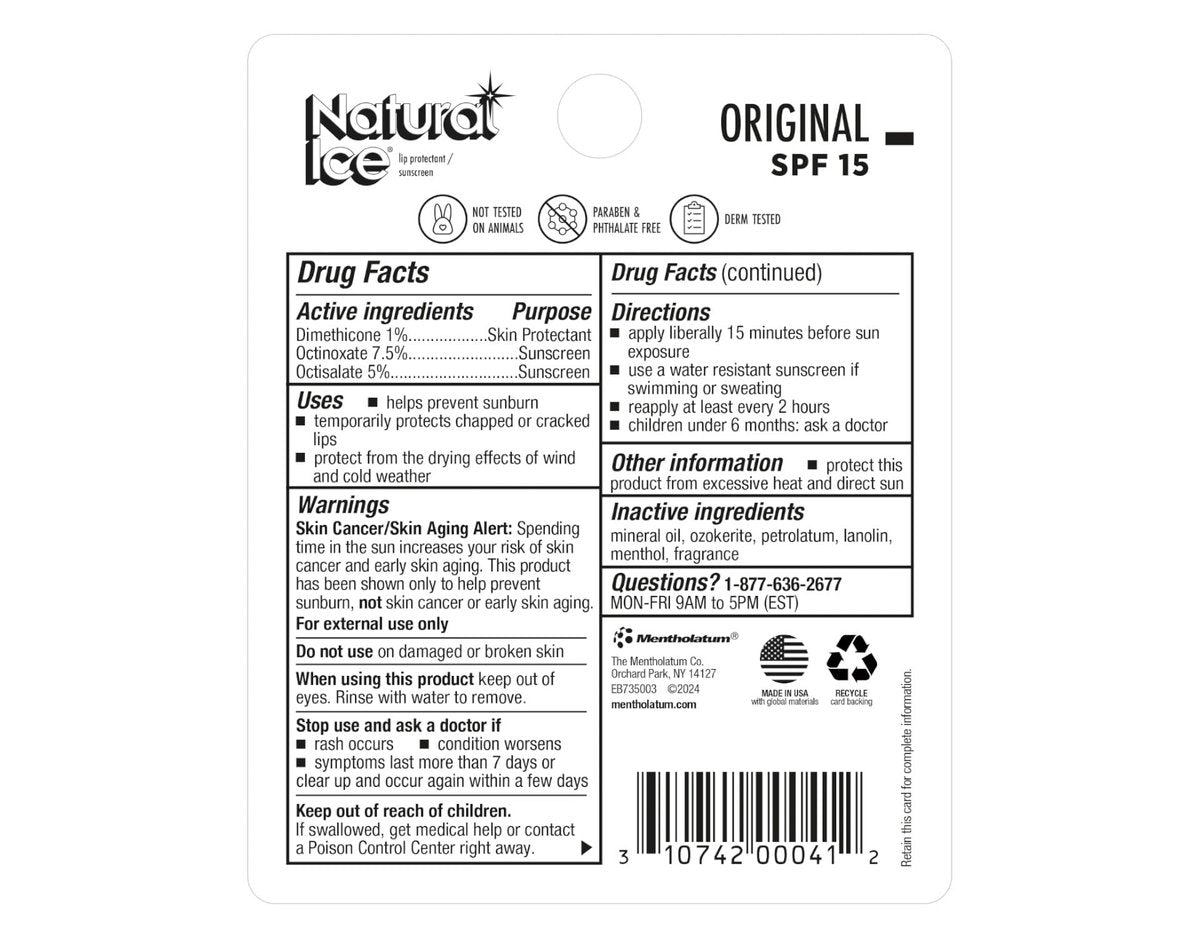 Mentholatum Natural Ice Lip Balm Original SPF 15 - 3-Pack (0.16 Fl Oz Each) - görsel 6