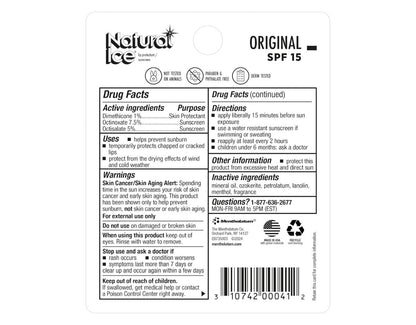 Mentholatum Natural Ice Lip Balm Original SPF 15 - 3-Pack (0.16 Fl Oz Each)