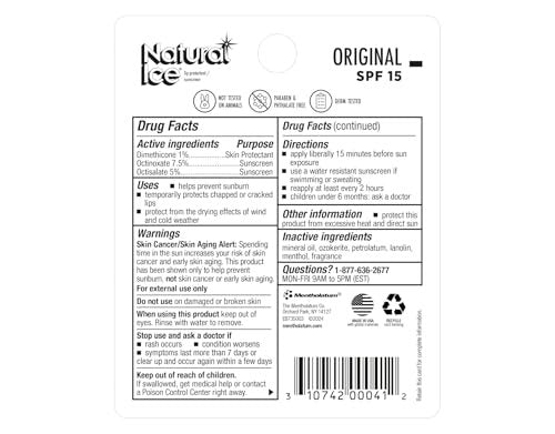 Mentholatum Natural Ice Lip Balm Original SPF 15 - 3-Pack (0.16 Fl Oz Each) - görsel 5