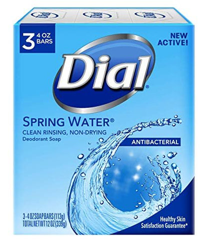 Dial Antibacterial Deodorant Soap Bars, Spring Water Scent, 4 oz (3 Pack) - Effective Hand and Body Cleansing