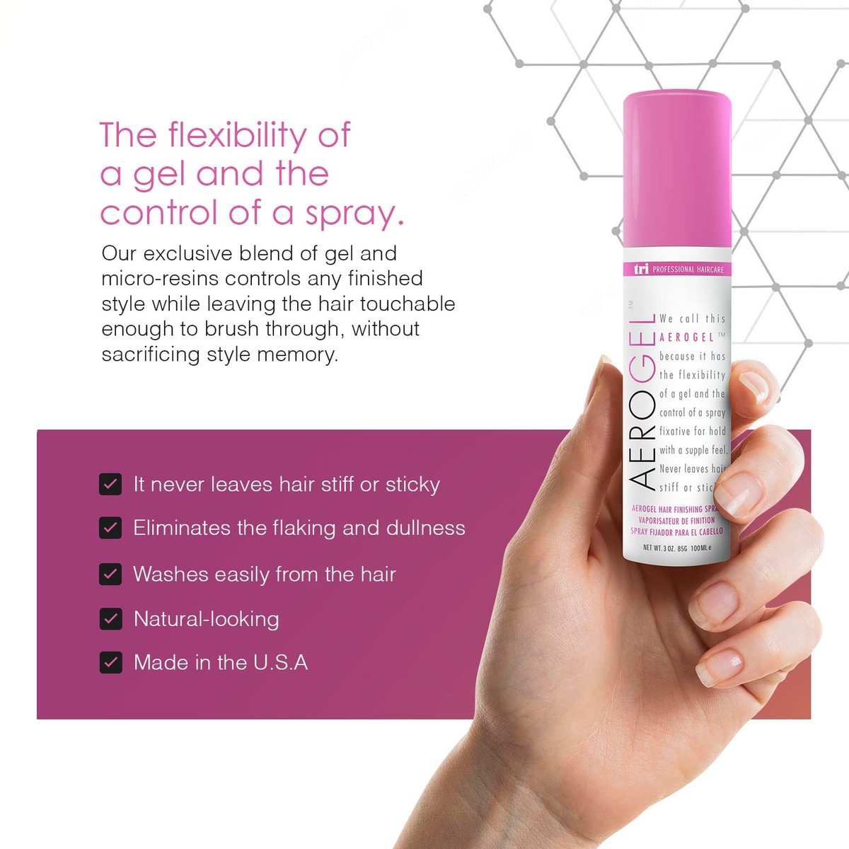 TRIDESIGN Aerogel Hairspray – Strong Hold Hair Finishing Spray for Volumizing & Control, Flexible Styling for All Hair Types, Non-Sticky and Scented – Travel Size 3 oz - görsel 7