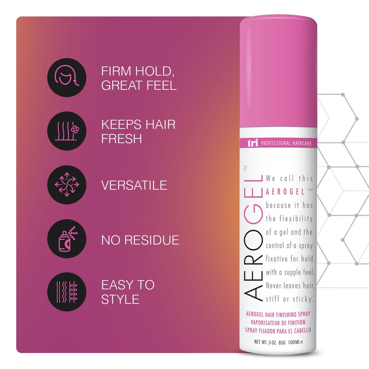 TRIDESIGN Aerogel Hairspray – Strong Hold Hair Finishing Spray for Volumizing & Control, Flexible Styling for All Hair Types, Non-Sticky and Scented – Travel Size 3 oz - görsel 3