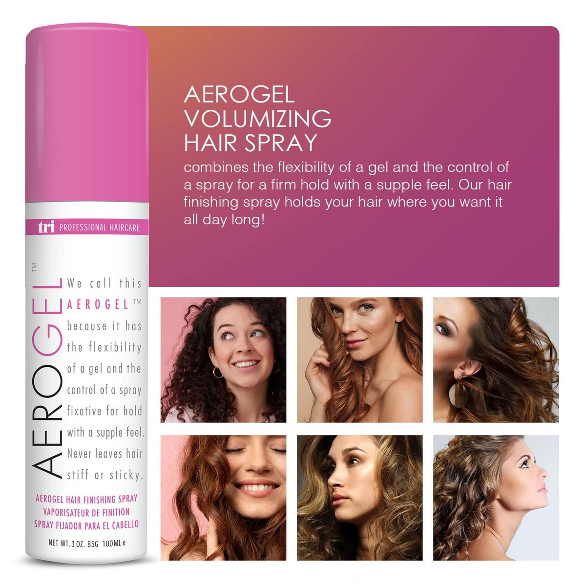 TRIDESIGN Aerogel Hairspray – Strong Hold Hair Finishing Spray for Volumizing & Control, Flexible Styling for All Hair Types, Non-Sticky and Scented – Travel Size 3 oz - görsel 5