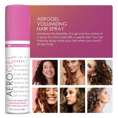 TRIDESIGN Aerogel Hairspray – Strong Hold Hair Finishing Spray for Volumizing & Control, Flexible Styling for All Hair Types, Non-Sticky and Scented – Travel Size 3 oz