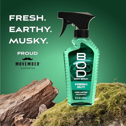 BOD Man Fragrance Body Spray, Fresh Guy, 8 fl oz - Long-Lasting Men's Deodorant Body Spray
