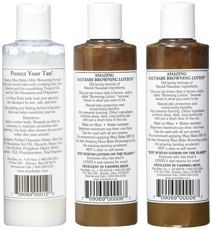 Maui Babe Tanning Pack: 2 Browning Lotions & 1 After Browning Lotion, 8 oz Each (Pack of 3) Avelisse
