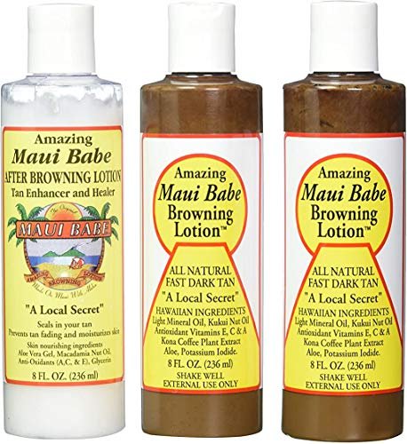 Maui Babe Tanning Pack: 2 Browning Lotions & 1 After Browning Lotion, 8 oz Each (Pack of 3) Avelisse