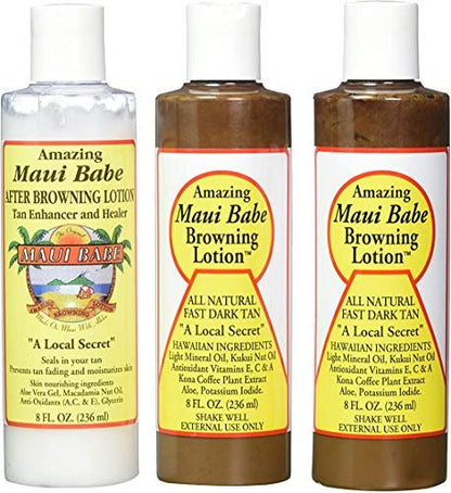 Maui Babe Tanning Pack: 2 Browning Lotions & 1 After Browning Lotion, 8 oz Each (Pack of 3) Avelisse