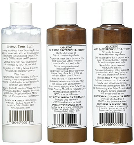 Maui Babe Tanning Pack: 2 Browning Lotions & 1 After Browning Lotion, 8 oz Each (Pack of 3) Avelisse