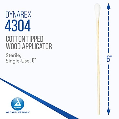 Dynarex 6-Inch Sterile Cotton Tipped Applicators - Single-Use Wooden Cotton Swabs for Wound Care, Makeup & Cleaning - 100 Individually Wrapped Pouches - görsel 4