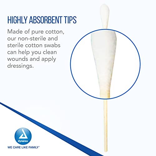 Dynarex 6-Inch Sterile Cotton Tipped Applicators - Single-Use Wooden Cotton Swabs for Wound Care, Makeup & Cleaning - 100 Individually Wrapped Pouches - görsel 6