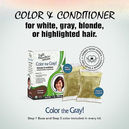 Light Mountain Henna Hair Color & Conditioner, Chestnut - Chemical-Free Semi-Permanent Hair Dye for Gray, White, Blonde, or Highlighted Hair, 7 oz