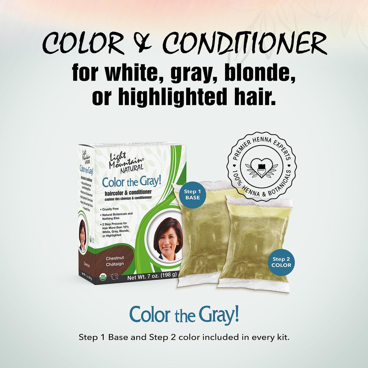 Light Mountain Henna Hair Color & Conditioner, Chestnut - Chemical-Free Semi-Permanent Hair Dye for Gray, White, Blonde, or Highlighted Hair, 7 oz - görsel 3