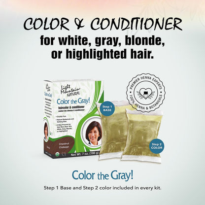 Light Mountain Henna Hair Color & Conditioner, Chestnut - Chemical-Free Semi-Permanent Hair Dye for Gray, White, Blonde, or Highlighted Hair, 7 oz