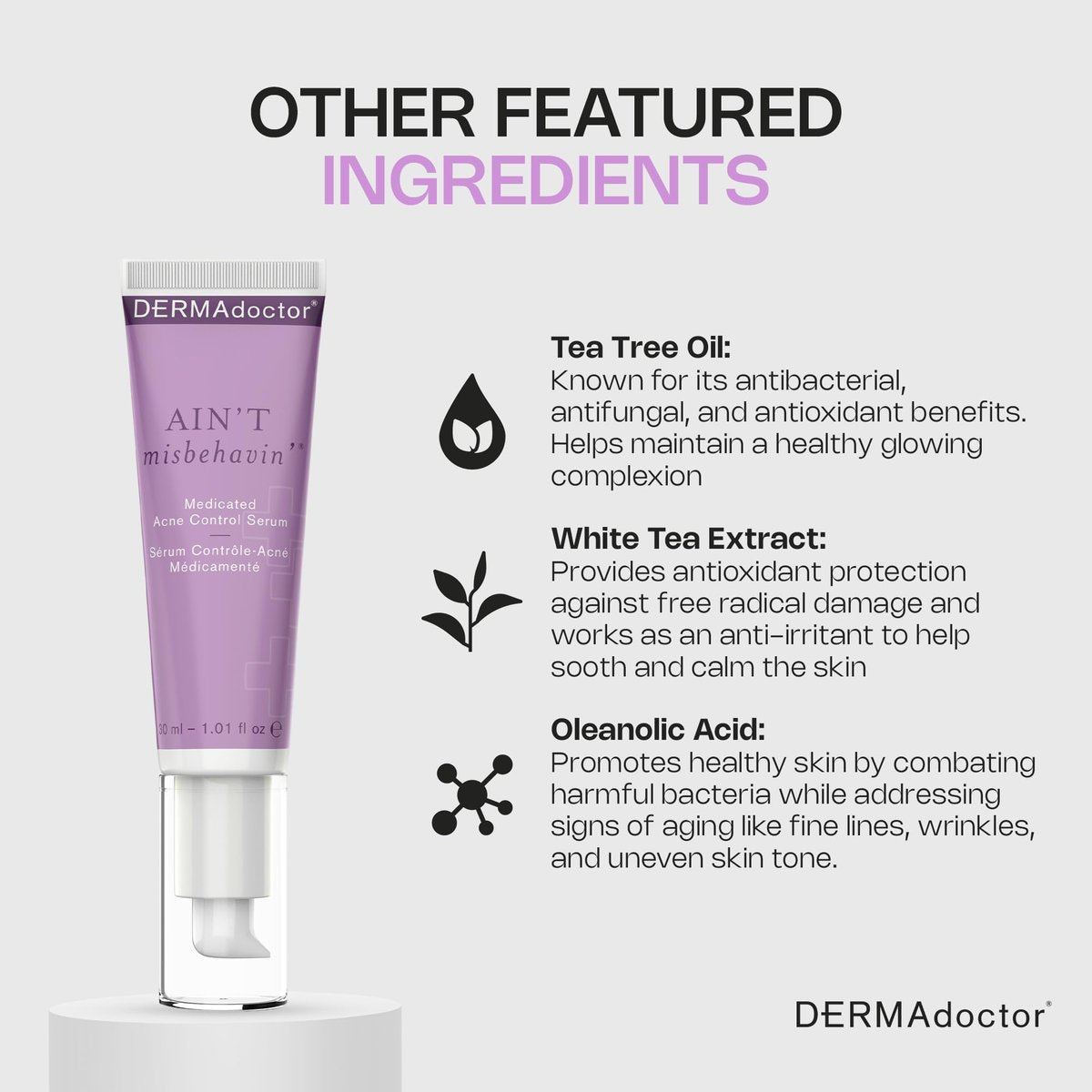 DERMAdoctor Ain't Misbehavin' Salicylic Acid Acne Control Serum – Dermatologist-Formulated Spot Treatment for Cystic Acne & Blemishes with Tea Tree Oil, 1 oz - görsel 13