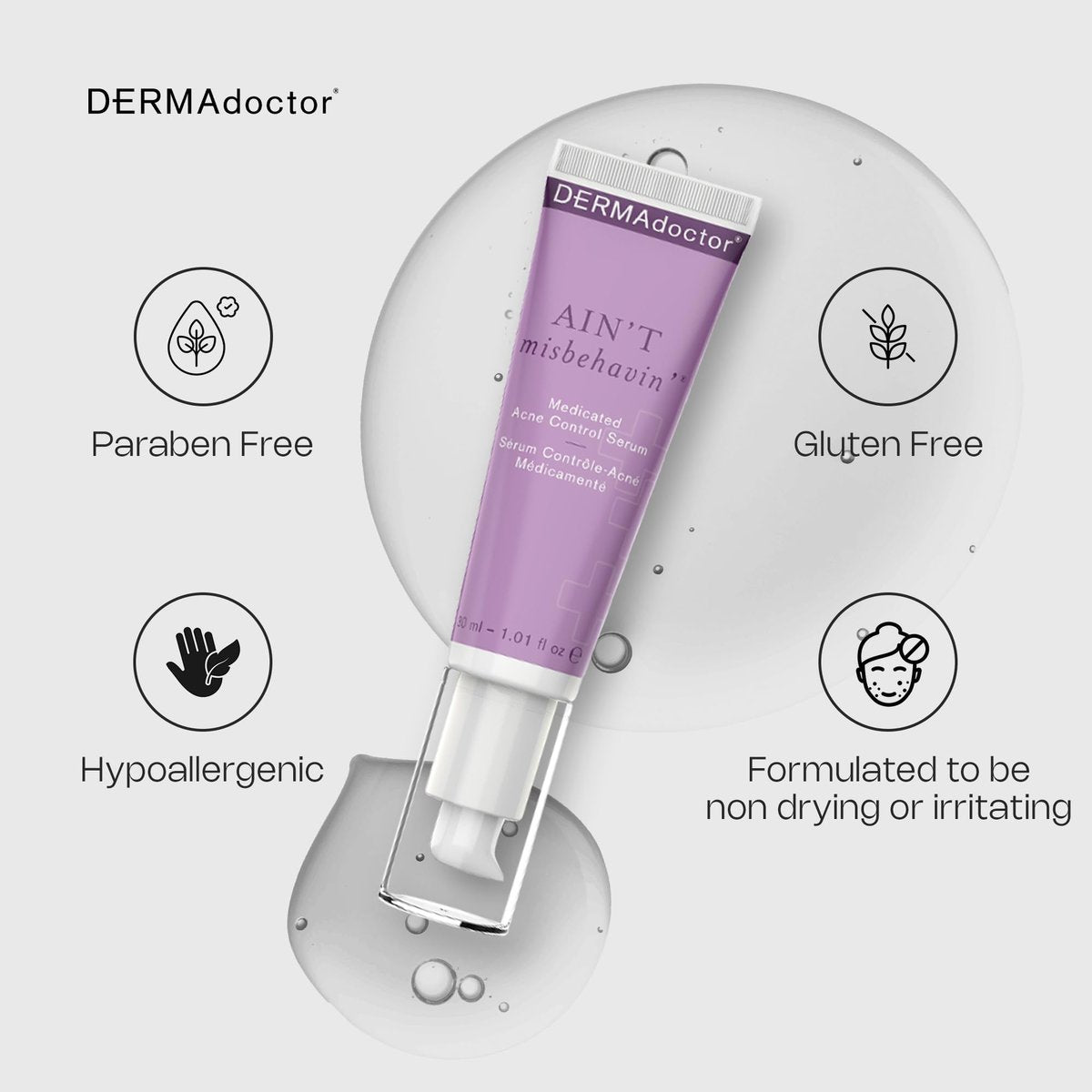DERMAdoctor Ain't Misbehavin' Salicylic Acid Acne Control Serum – Dermatologist-Formulated Spot Treatment for Cystic Acne & Blemishes with Tea Tree Oil, 1 oz - görsel 9
