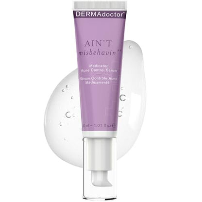 DERMAdoctor Ain't Misbehavin' Salicylic Acid Acne Control Serum – Dermatologist-Formulated Spot Treatment for Cystic Acne & Blemishes with Tea Tree Oil, 1 oz