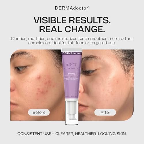 DERMAdoctor Ain't Misbehavin' Salicylic Acid Acne Control Serum – Dermatologist-Formulated Spot Treatment for Cystic Acne & Blemishes with Tea Tree Oil, 1 oz - görsel 6