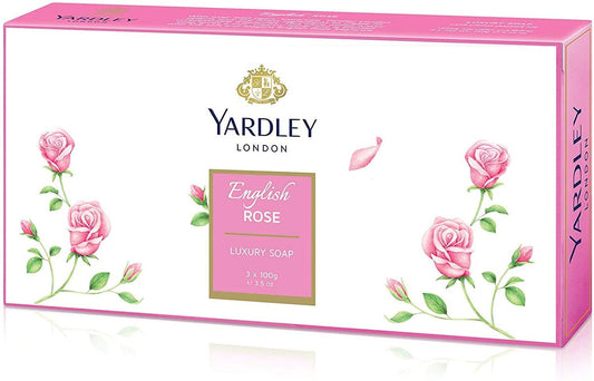 Yardley English Rose Soap 3-Bar Box: Classic Floral Scented Luxury Bath Soap