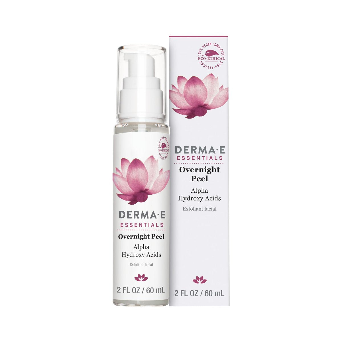 DERMA E Essentials Overnight Peel – Vegan, Gluten-Free Nourishing Facial Exfoliant with Alpha Hydroxy Acid and Lactic Acid, 2 fl oz - görsel 1