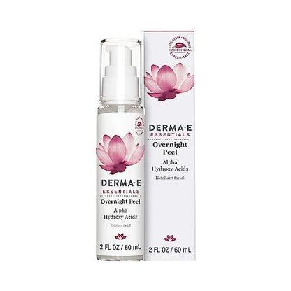 DERMA E Essentials Overnight Peel – Vegan, Gluten-Free Nourishing Facial Exfoliant with Alpha Hydroxy Acid and Lactic Acid, 2 fl oz