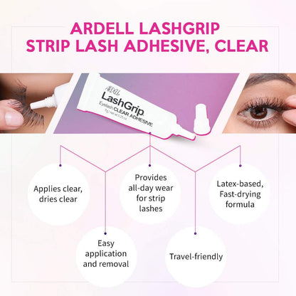 Ardell LashGrip Clear Strip Lash Adhesive - Waterproof & Long Lasting Eyelash Glue, Latex-Based, 0.25 oz