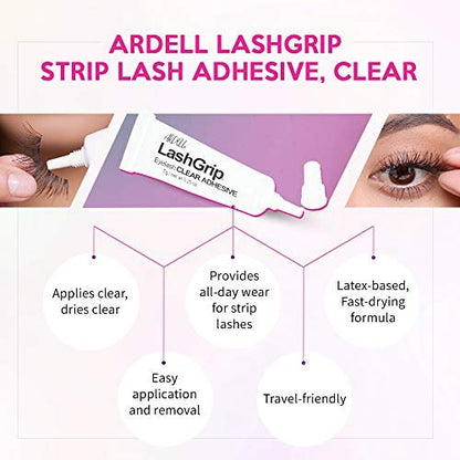 Ardell LashGrip Clear Strip Lash Adhesive - Waterproof & Long Lasting Eyelash Glue, Latex-Based, 0.25 oz